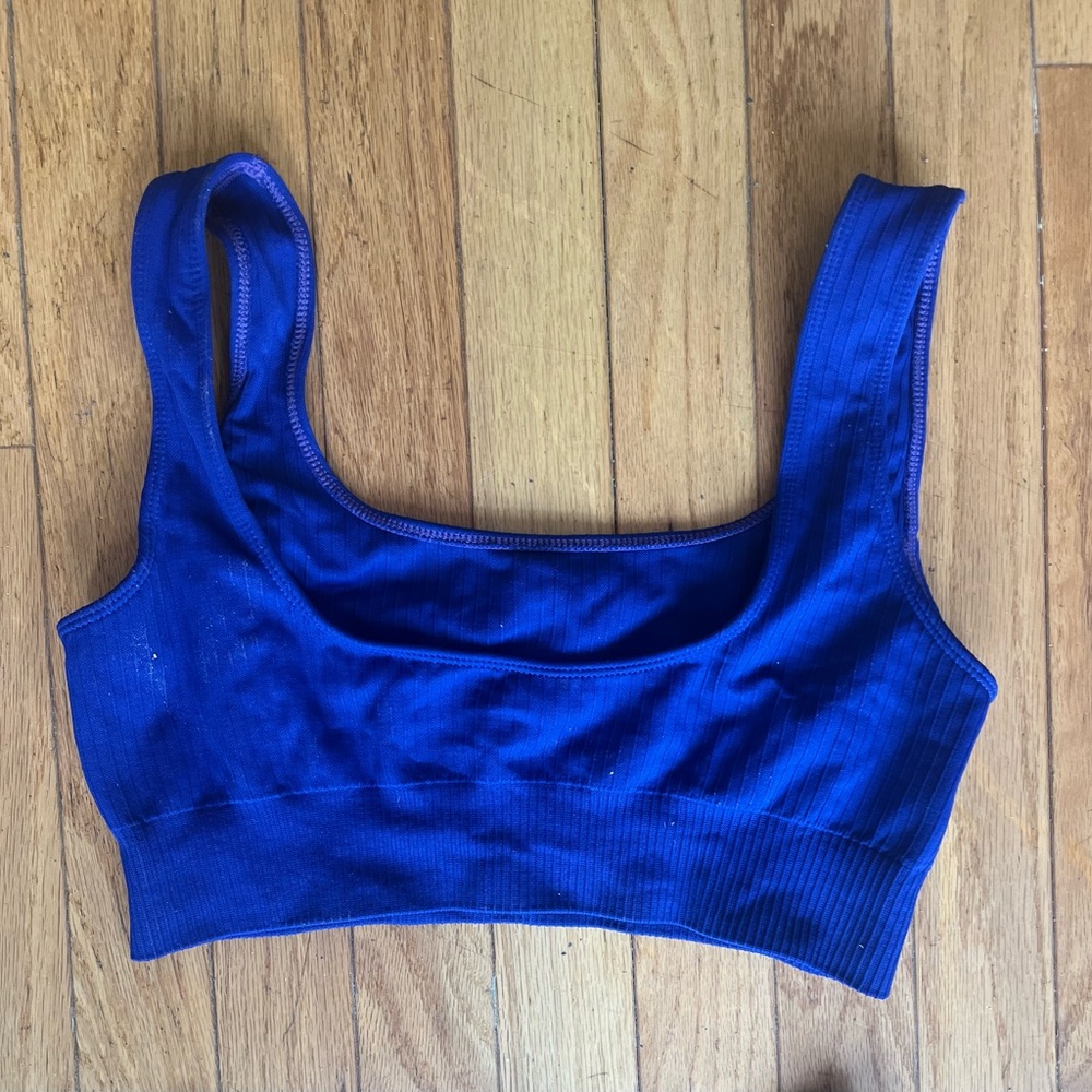Blue 2 Piece Ribbed Matching Workout Set - Picture 6 of 7